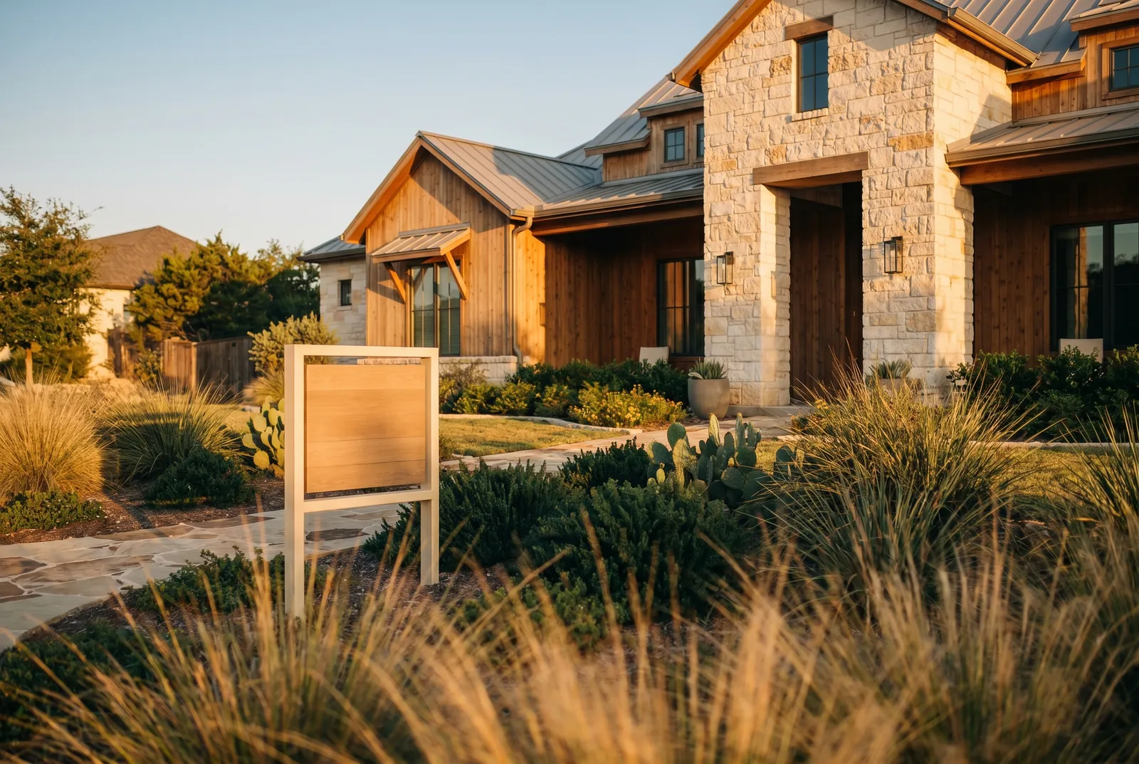 A beautifully staged Hill Country home prepared for sale at golden hour